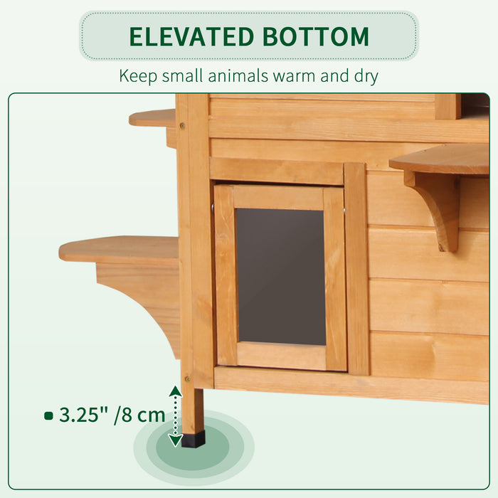 Cat Haven Wooden Cat House - 2-Level Condo & Cave Shelter for Pets - Outdoor Villa with Natural Wood Finish for Feline Comfort and Security