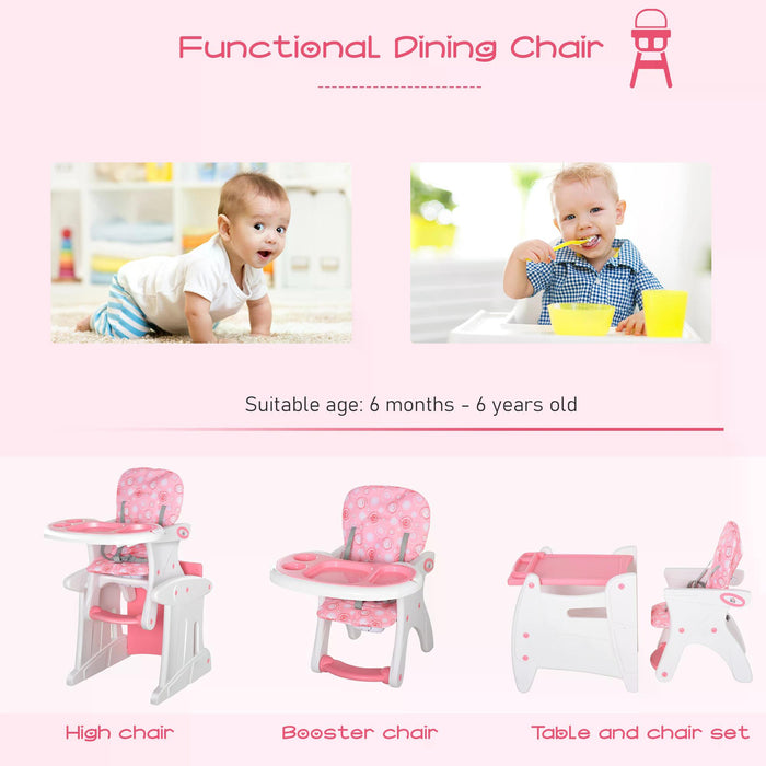 HDPE Model 3-in-1 - Convertible Baby High Chair with Booster Seat in Pink - Ideal for Feeding, Playing, and Growing Toddlers