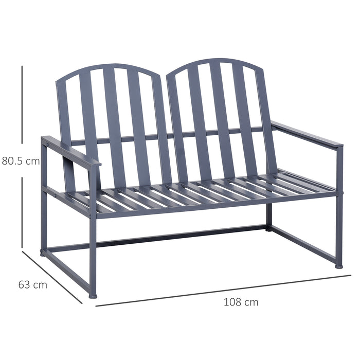 Steel Frame Garden Loveseat - 2-Seater Outdoor Bench with Decorative Slatted Design in Grey - Perfect for Park and Yard Relaxation