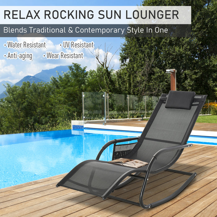 Breathable Mesh Patio Rocker - Indoor & Outdoor Rocking Lounge Chair with Removable Headrest - Comfortable Seating for Garden Relaxation, Black