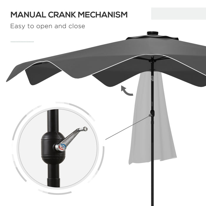 Outdoor Solar LED Patio Umbrella - Market Table Parasol with Tilt and Crank, 3x3m, Dark Grey - Ideal for Enhanced Evening Ambiance and Sun Protection