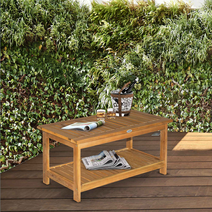 Two-Tier Acacia Wood Garden Table - 45x90cm Durable Outdoor Furniture - Ideal for Patio Display & Plant Arrangement