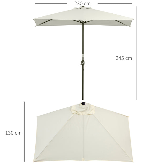 Half Round Balcony Parasol with Crank Handle - 2.3m Beige Semi-Circular Umbrella for Outdoor Shade - Ideal for Small Spaces & Patios Without Base