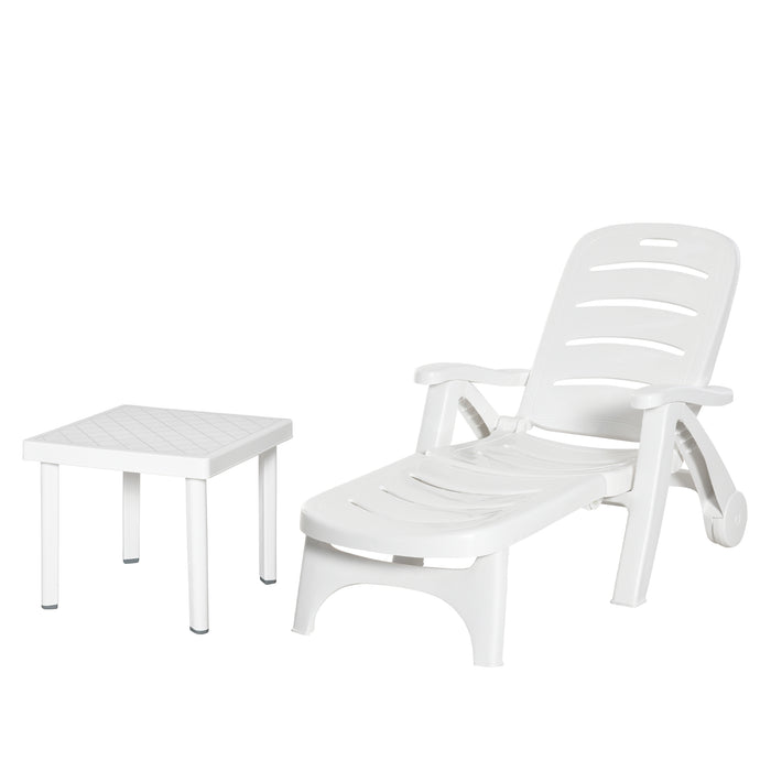 Outdoor 2-Piece Patio Set - Dining Table with Lounge Chair and Side Table in White - Perfect for Garden Entertaining and Relaxation