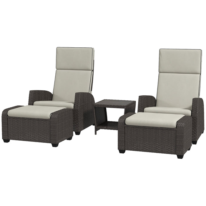 5-Piece Rattan Patio Set - Reclining Chairs, Footstools & Coffee Table with Cushions - Ideal for Outdoor Garden Comfort, Brown