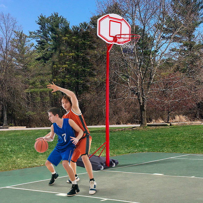 Steel Basketball Stand with Height-Adjustable Hoop and Red Backboard - Durable Outdoor Basketball System for All Ages - Perfect for Practice and Pickup Games