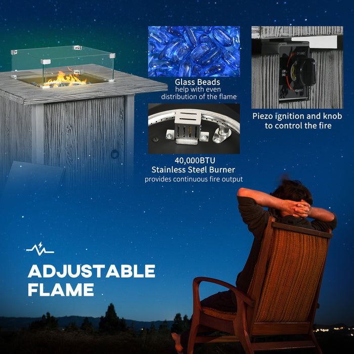 40,000 BTU Propane Fire Pit Table - Includes Protective Cover, Glass Wind Guard, and Decorative Glass Beads - Ideal for Outdoor Heating and Entertainment, Grey Finish