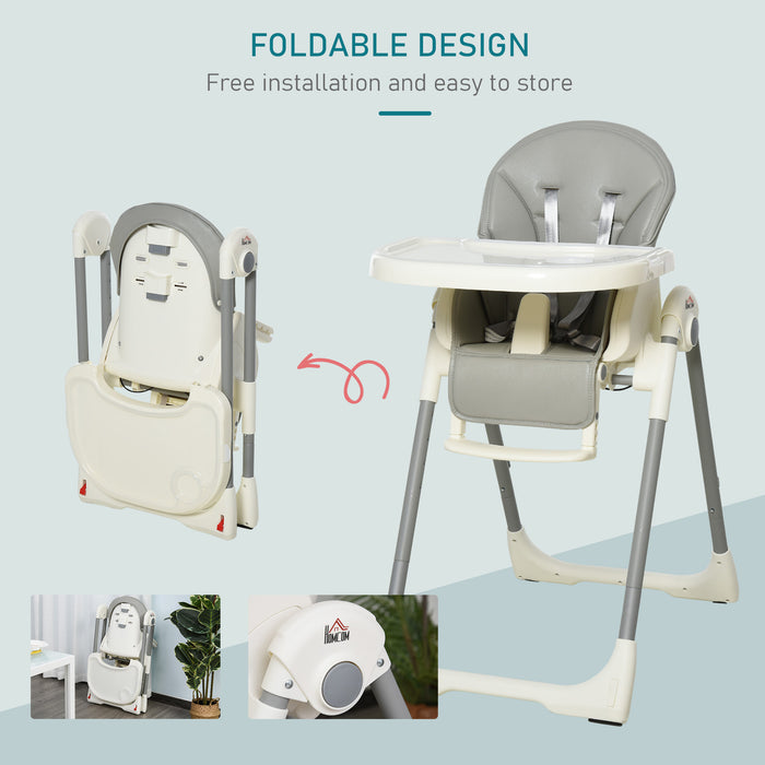 Convertible Baby to Toddler High Chair - Foldable, Height-Adjustable, with 5-Point Harness and Removable Tray - Easy Mobility with Wheels, Ideal for Mealtime and Playtime