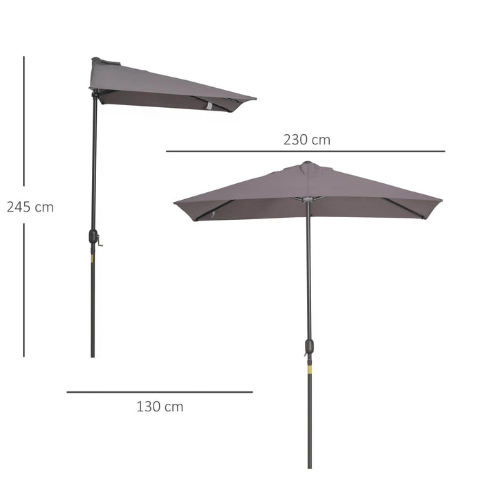 Semi-Circle Balcony Shade - 2.3m Half Parasol with Crank Handle, Grey - Ideal for Patio Sun Protection without Base