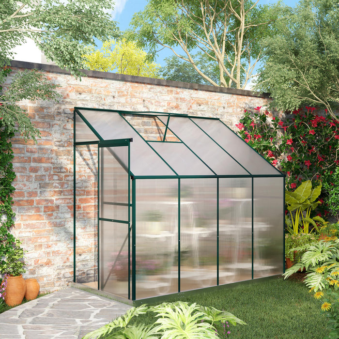 Heavy Duty Aluminium Lean-to Greenhouse - Walk-In Wall Greenhouse with Polycarbonate Panels and Roof Vent, 253x127x220 cm - Ideal for Protecting Plants and Seedling Growth