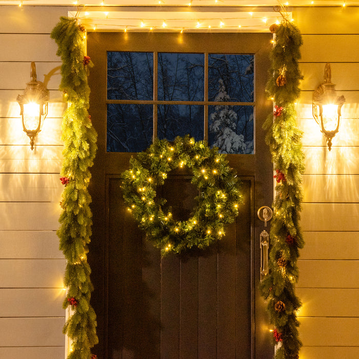 Holiday Elegance Wreath - 50 Sparkling LED Lights Christmas Decor - Perfect Front Door Accessory for Seasonal Charm