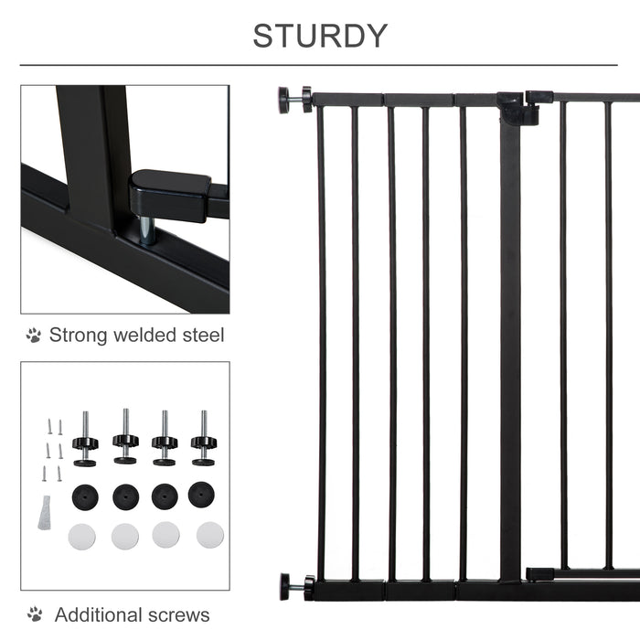 Pet Safety Gate - Dog Stair Barrier with Auto Close Door, Adjustable 76-107cm, Black - Ideal for Keeping Pets Secure and Safe