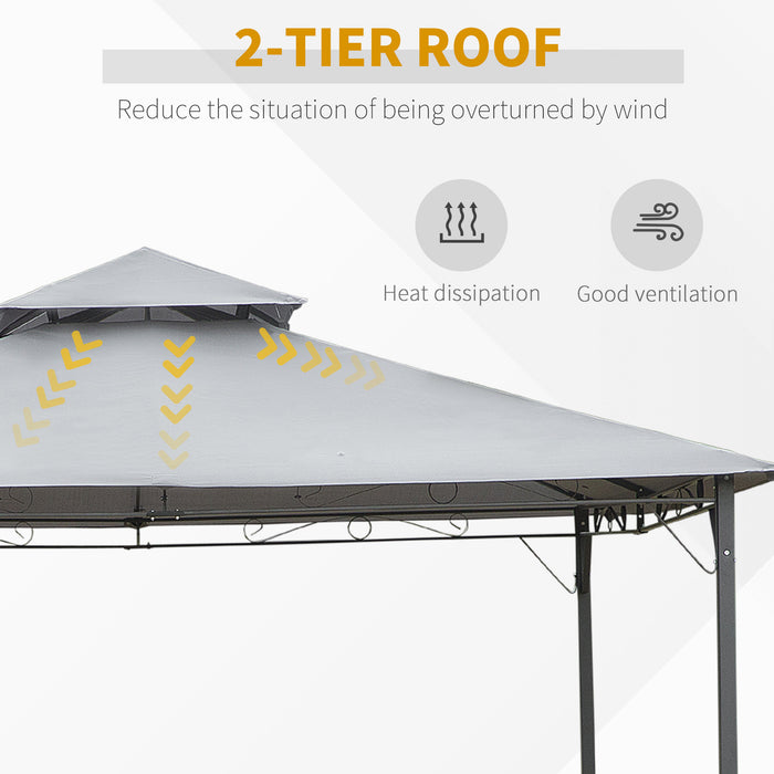 2-Tier Outdoor Gazebo - 300x300 cm Waterproof Canopy with Steel Frame in Black/Grey - Ideal for Garden Events and Patio Leisure