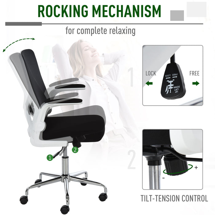 Ergonomic Mesh Swivel Office Chair with Flip-Up Arms - Adjustable High-Back Design with Lumbar Support for Home or Office - Ideal for Comfortable All-Day Seating and Productivity