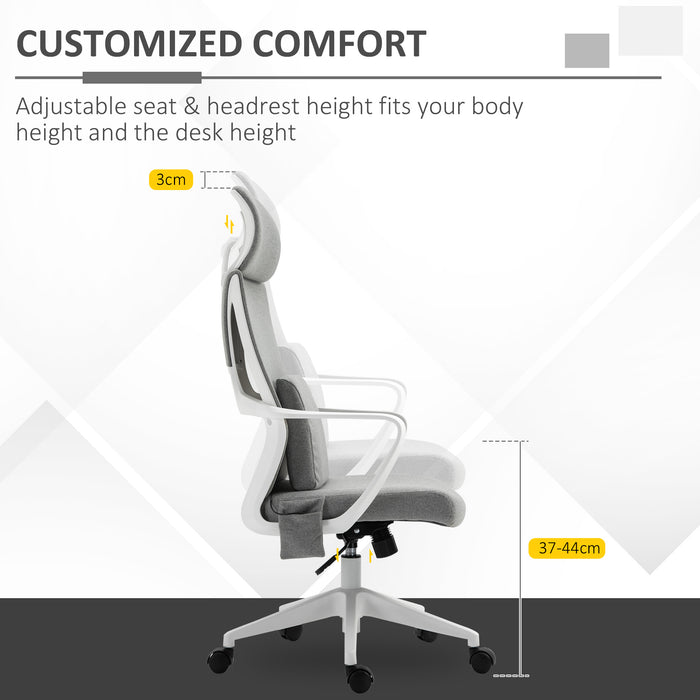 Ergonomic Grey Office Massage Chair with Lumbar Support - Features Swivel Wheels, Tilt Function, Adjustable Headrest & Armrest - Ideal for Home Office & Study Comfort