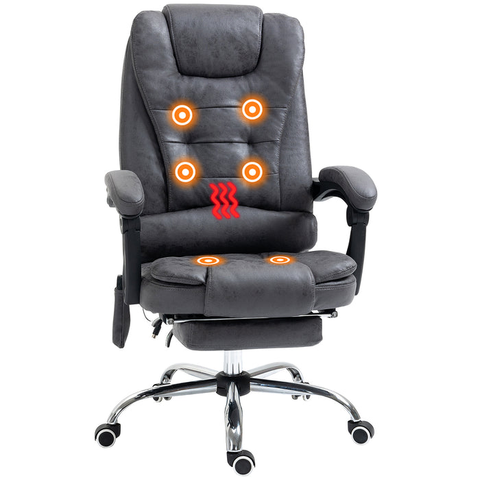 Ergonomic Executive Chair with Heated Vibration Massage - High Back Recliner with Adjustable Swivel, Footrest, 6 Pressure Points in Dark Grey - Ideal for Home Office Comfort and Stress Relief