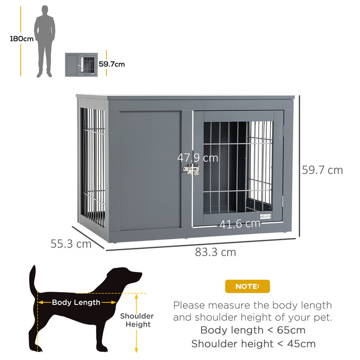 End Table Dog Crate with Style - Indoor Dual-Door Lockable Pet Cage Kennel for Small to Medium Dogs - Decorative Grey Puppy House Blends with Home Decor