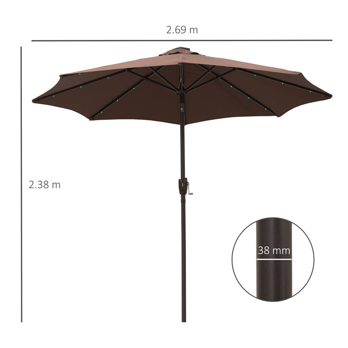 Solar LED Umbrella Parasol - 24 Brown/Coffee Lights for Outdoor Ambiance - Ideal for Patio, Backyard Nighttime Events