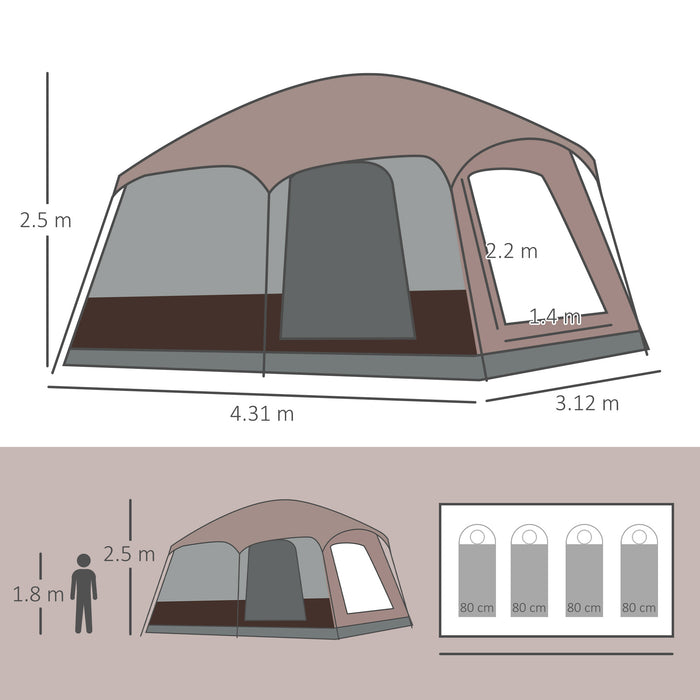 Two-Room 3-4 Person Camping Tent with UV50+ Protection - Dual-Chamber Outdoor Shelter with 3000 mm Water Resistance and Vestibule - Includes Groundsheet and Portable Bag for Hikers and Campers