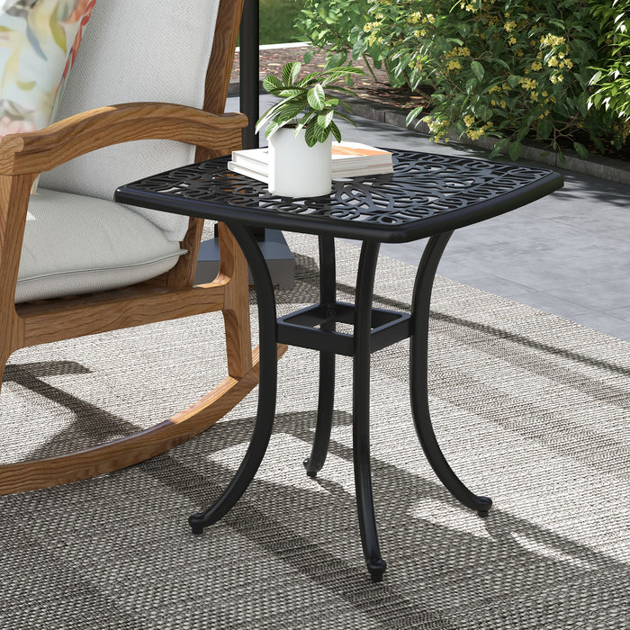 Cast Aluminium Square Bistro Table - Outdoor Side Table with Umbrella Hole, Garden Furniture - Perfect for Balcony & Poolside Lounging