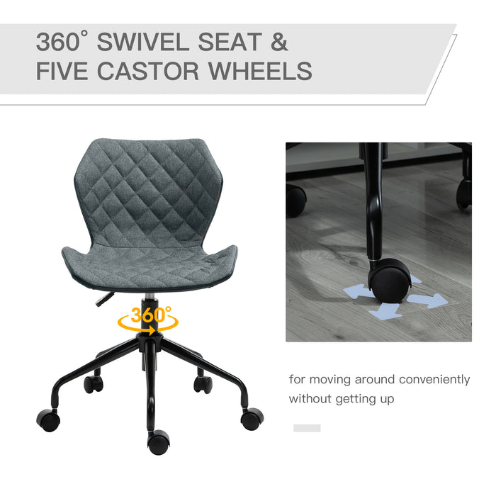 Swivel Home Office Computer Desk Chair - Adjustable Height with Nylon Wheels, Linen Grey Fabric - Comfort Seating for Work or Study