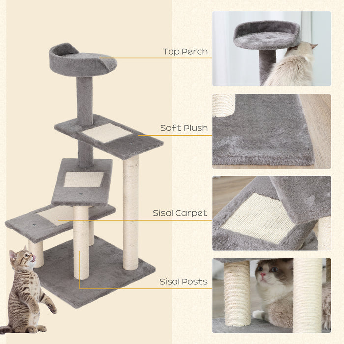 Cat Tower with Sisal Scratching Posts - Kitten-Friendly Climbing & Scratching Activity Centre in Grey - Ideal for Play and Exercise for Cats