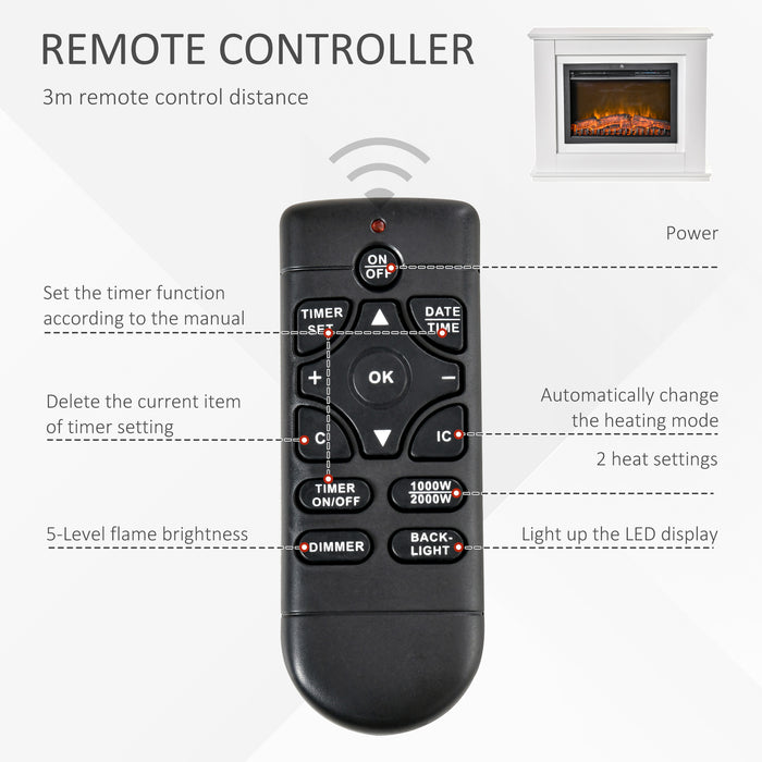 Electric Fireplace Suite with Remote - Freestanding 1kW/2kW Heater & Realistic Flame Effect - Safe Home Heating with Overheat Protection