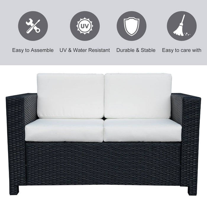 Outdoor Rattan Loveseat - 2-Seater Wicker Weave Patio Sofa in Black - Cozy Double Couch for Garden and Patio Relaxation