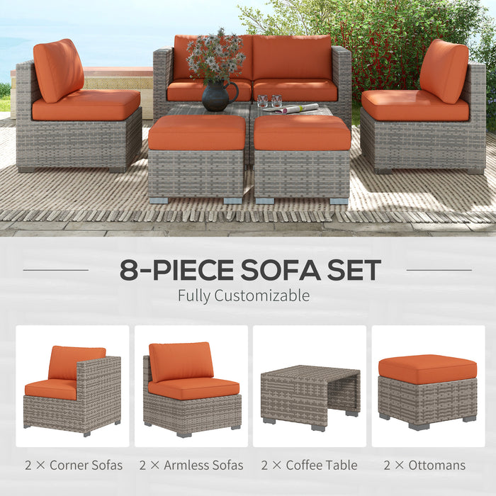 8 Piece Rattan Outdoor Lounge Set - Sofa, Footstools, Coffee Table Combo for Patio - Ideal for Entertaining and Relaxation