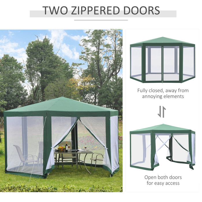 Hexagon Netted Gazebo Tent - Patio Canopy & Outdoor Shelter with Shade Resistance for Party Activities - Ideal for Garden and Backyard Entertaining (Green)