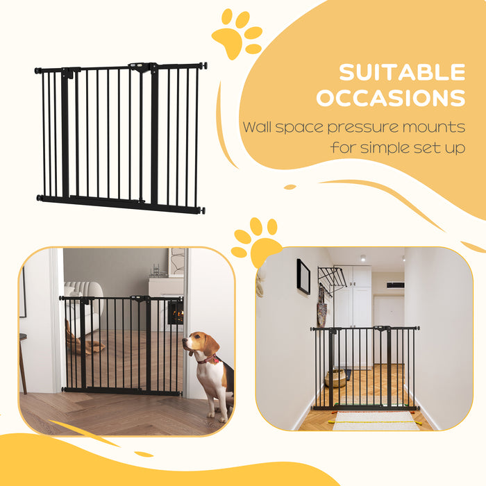 Adjustable Metal Dog Gate 74-100cm Wide in Black - Pet Safety Barrier for Home - Ideal for Puppies & Small Dogs