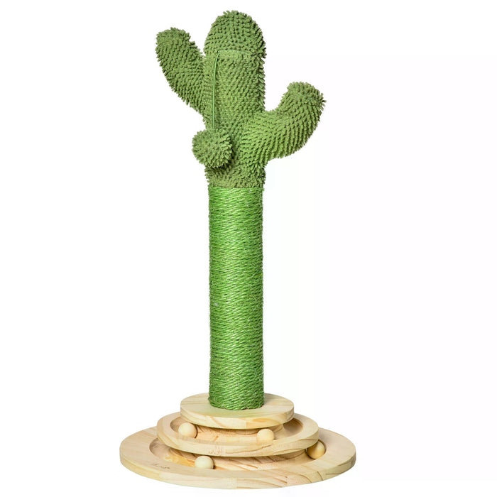 Cactus Cat Tree Tower - Sisal Scratching Post, Hanging Play Ball & Platform - Fun & Durable Kitten Furniture for Playtime