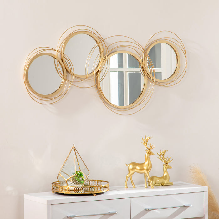 Modern Gold Metal Wall Art - Decorative Mirror Decor with Sculptural Design - Elegant Hanging Accent for Living Room, Bedroom, Dining Space