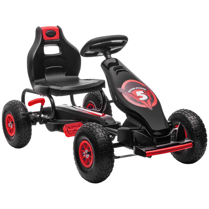 Adjustable Children's Pedal Go-Kart - Racing Cart with Inflatable Tires and Shock Absorption - Ideal for Boys and Girls Aged 5-12, Handbrake Equipped, Vibrant Red