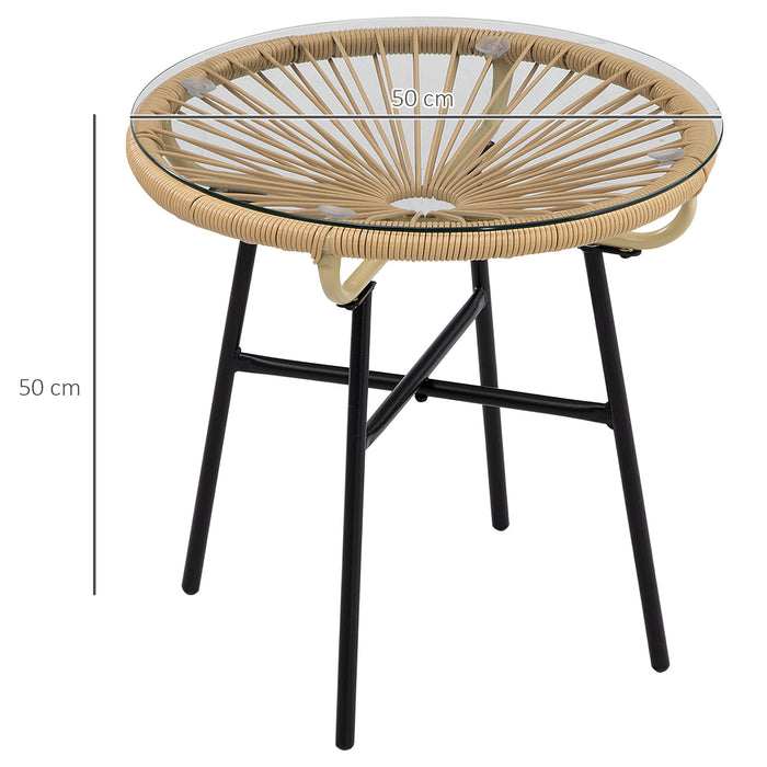 Round PE Rattan Side Table with Tempered Glass Top - Outdoor Coffee Table for Patio, Garden, Balcony - Durable and Stylish Furniture, Black