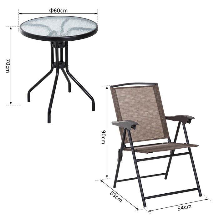 3-Piece Patio Bistro Set with Adjustable Chairs - Includes 2 Foldable Metal Chairs & Tempered Glass Table - Ideal for Outdoor Relaxation and Garden Spaces, Brown