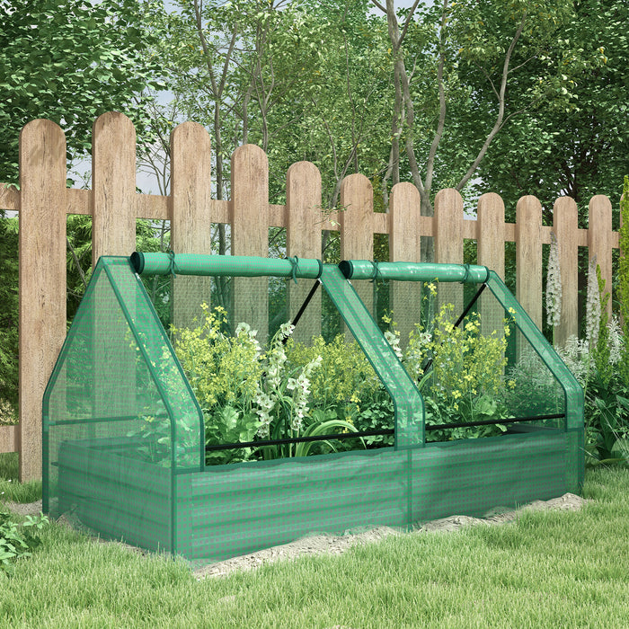 Raised Metal Planter Box with Greenhouse Cover - Ideal for Herbs & Vegetables, Durable Outdoor Garden Bed - Perfect for Green Thumbs in Urban Spaces