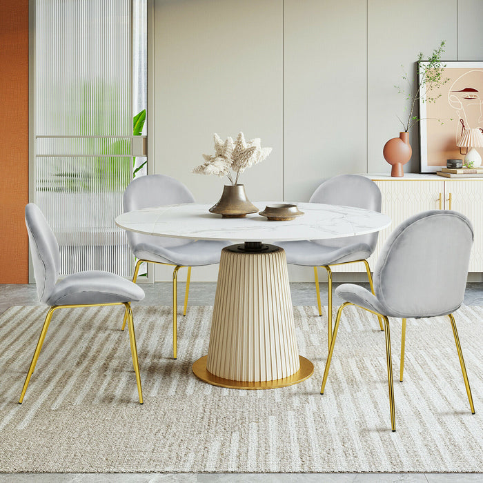 Velvet Dining Chair Set - Beige Chairs with Golden Steel Finished Legs - Ideal for Elegant Dining Spaces
