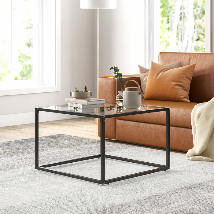 Modern Square Coffee Table, 70 CM, Metal Frame - Grey Design - Ideal for Contemporary Styled Living Spaces