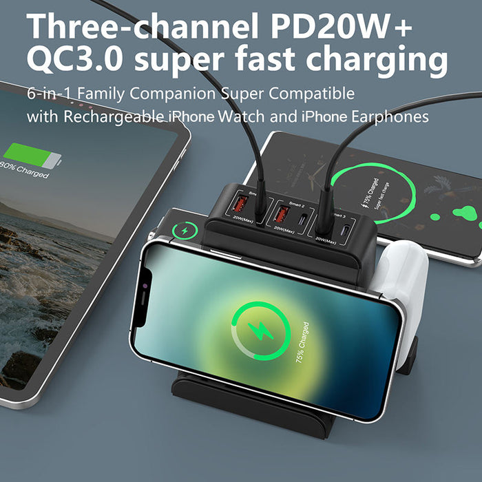 Wireless Fast Charging Docking Station with Multi USB Ports - 15W 10W 7.5W 5W Power Delivery, QC3.0, and USB-C Outputs - Ideal for iPhone 12 13 14 14Pro, Huawei Mate50, Samsung Galaxy S23, Xiaomi 13pro