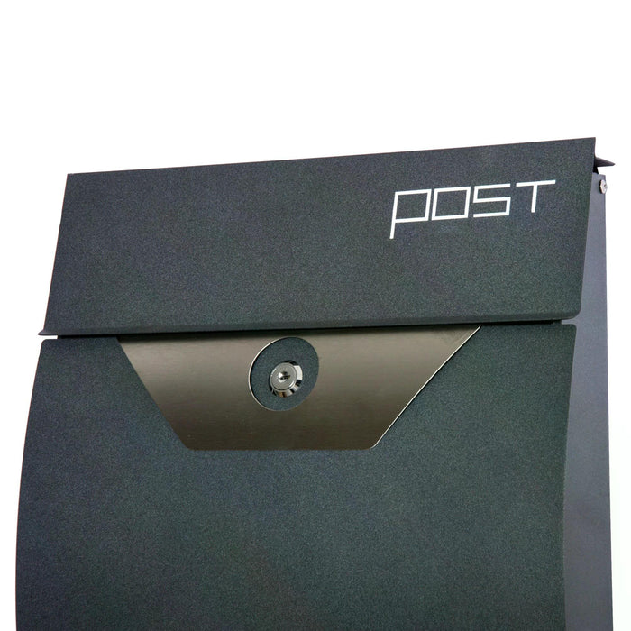 Lockable Steel-Grey Mailbox - Secure Wall-Mounted Postal Box for Outdoor Use - Ideal for Home & Office Mail Protection