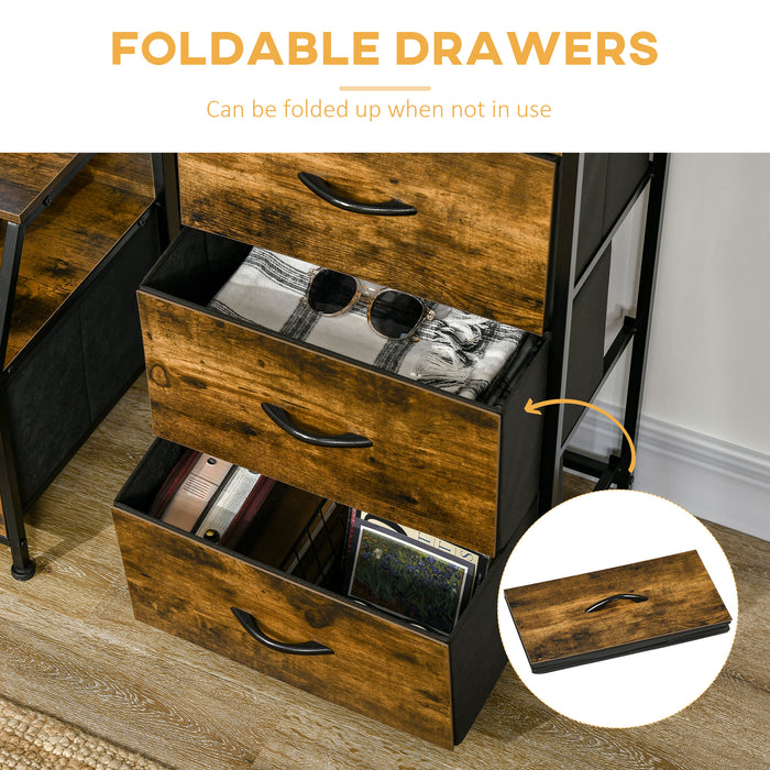 Industrial-Style Fabric Chest - 3-Drawer Storage Cabinet with Display Shelves - Versatile Organizer for Living Room, Rustic Brown Design