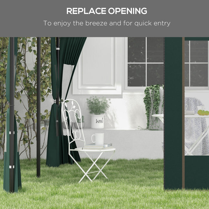 2-Pack Gazebo Side Panels Replacement with Doors and Windows - Fits 3x3m or 3x6m Pop-Up Gazebos - Outdoor Shelter Privacy and Ventilation Enhancements, Green