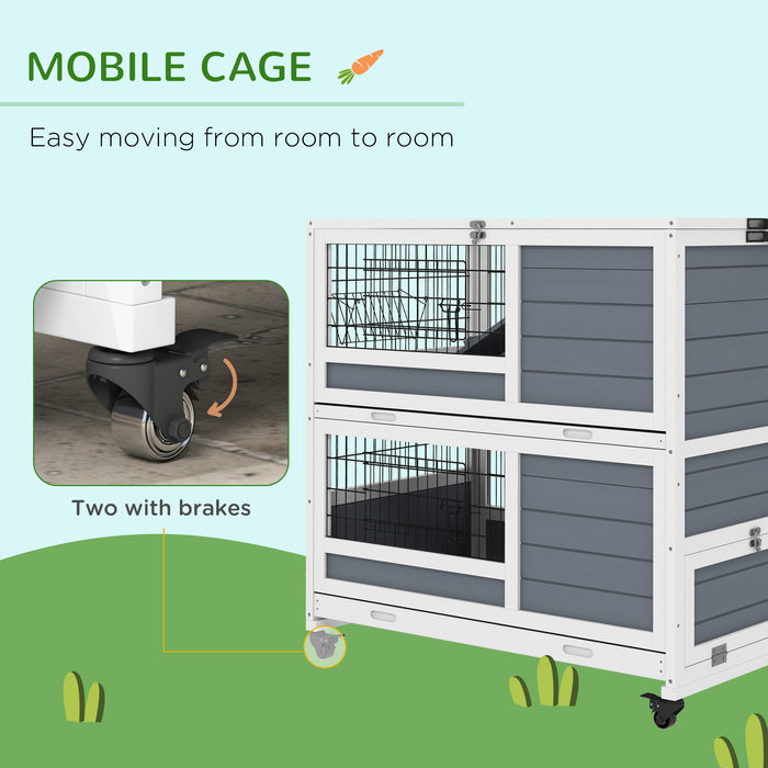 Double Deckers Guinea Pig & Rabbit Hutch - Indoor Cage with Feeding Trough, Trays, and Ramps - Easy Access Openable Top for Small Pet Comfort