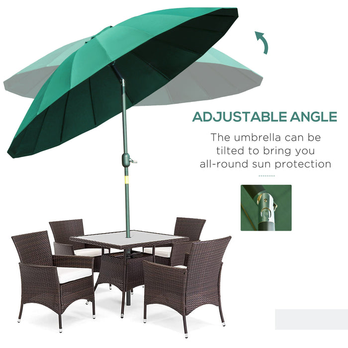 Ф255cm - Durable Outdoor Patio Parasol Umbrella with Push Button Tilt, Crank Handle, and Strong Ribs - Ideal Shade Solution for Garden, Lawn, Backyard, and Pool Areas in Green