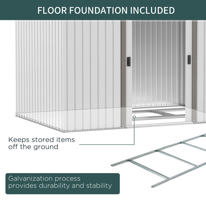 9x6FT Metal Garden Storage Shed - Outdoor Unit with Floor Foundation, Ventilation, and Doors - Spacious Grey Solution for Tools and Equipment Storage