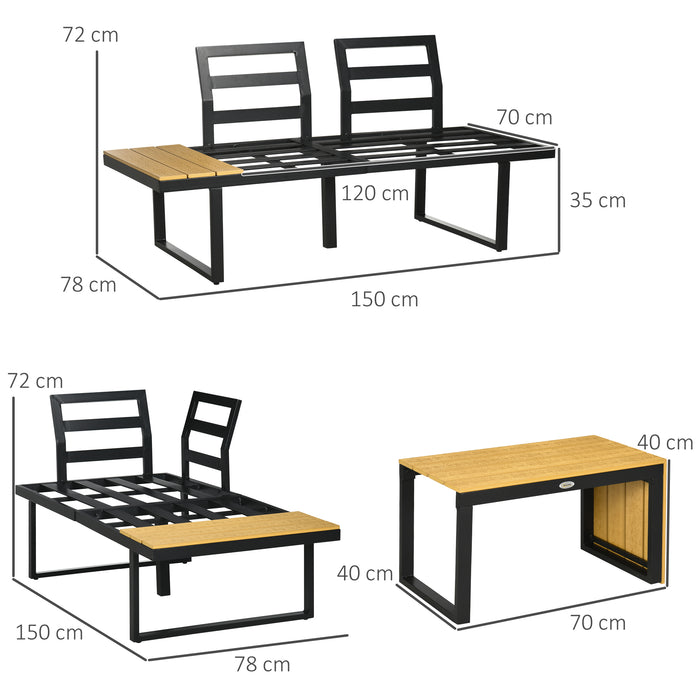 4-Seater Outdoor Lounge Set - Patio Conversation Furniture with Padded Cushions & Wood Grain Tabletop - Ideal for Garden & Deck Entertaining