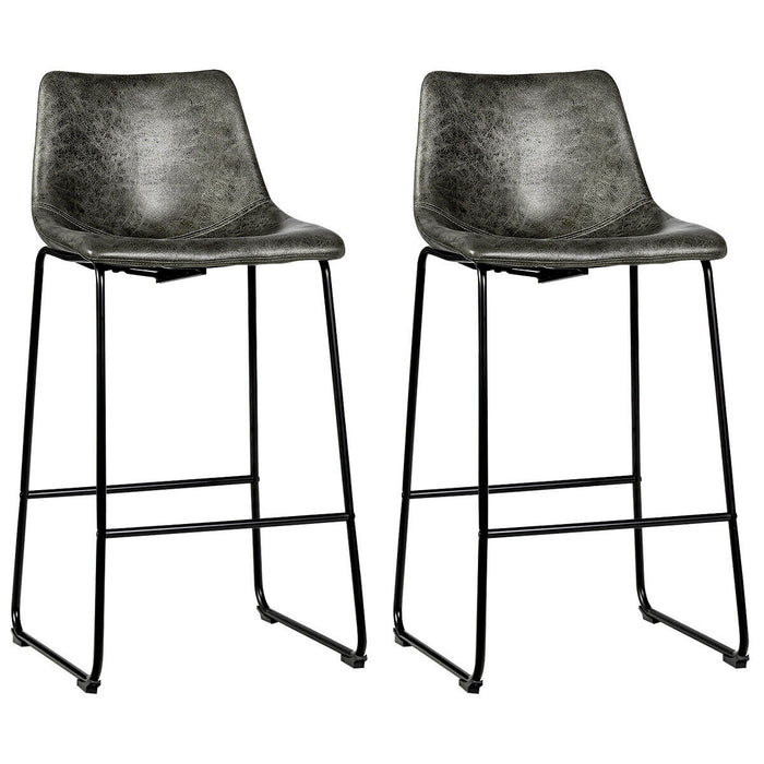 Vintage Faux Suede Set of 2 Bar Stools - Charming Grey Finish, Vintage Design - Perfect for Bar or Kitchen Counter Use