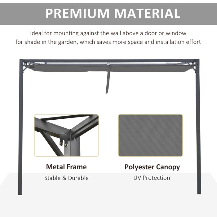 Outdoor Pergola with Retractable Canopy - Wall Mounted Gazebo for Patio Shelter and Sun Protection - Ideal for Backyard Comfort, Grey