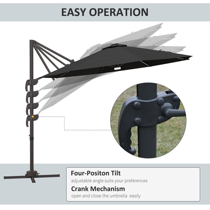 LED Solar-Powered Cantilever Parasol with Base - Durable Outdoor Sun Umbrella, 3m Coverage, Dark Grey - Ideal Shade Solution for Patio or Garden